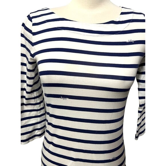 Lilly Pulitzer Striped Mini Cotton Sun Dress Sz Small Navy Blue & White 3/4 Slee - Picture 5 of 14